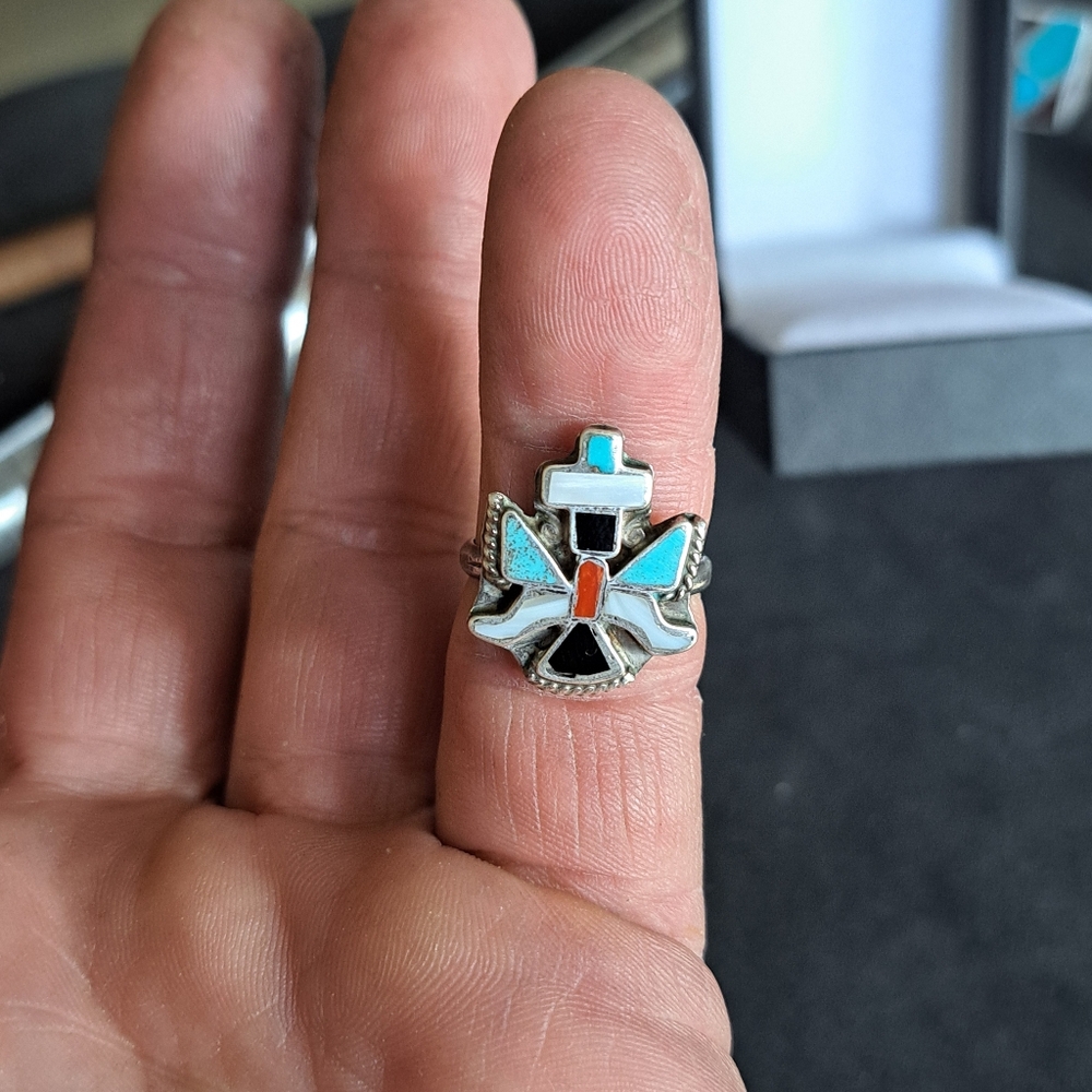 **SOLD **Vintage Zuni Multi Stone Inlay Kachina Ring